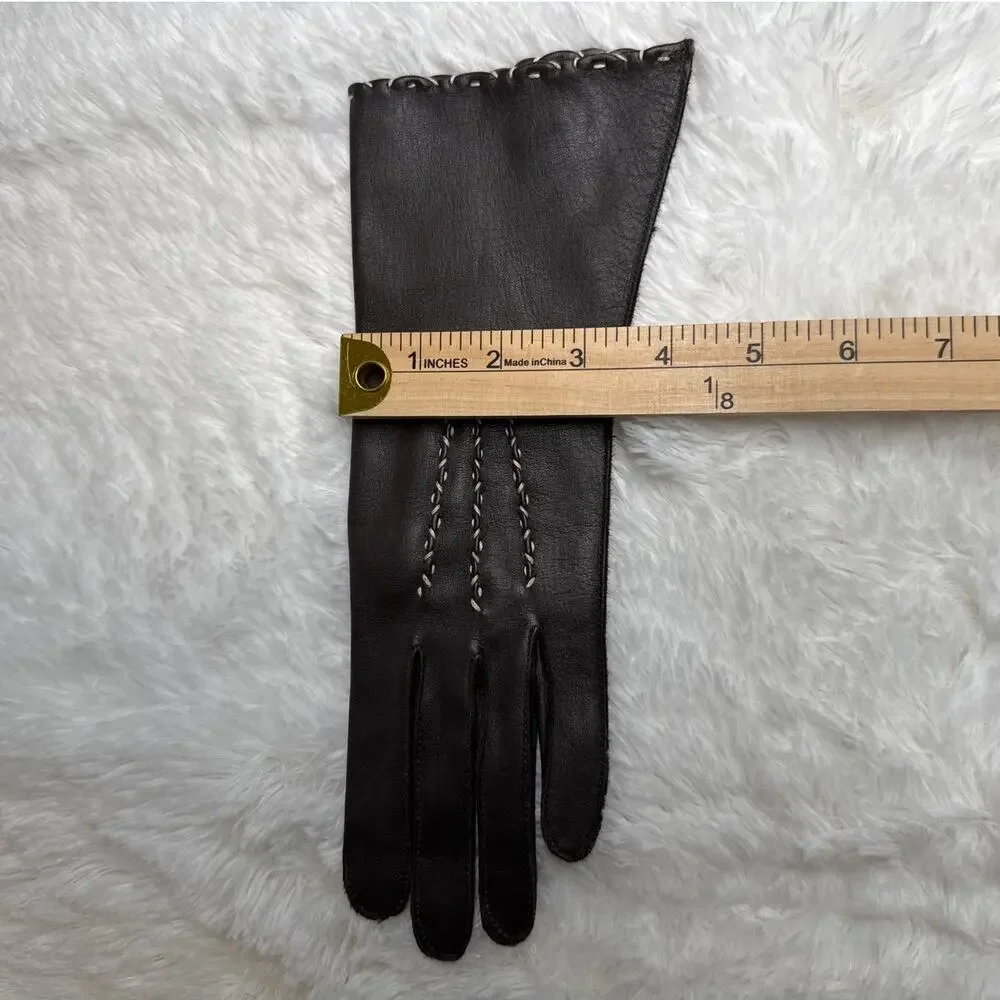 1970s Brown Deerskin Leather Gloves Contrast Whipstitch Size 7